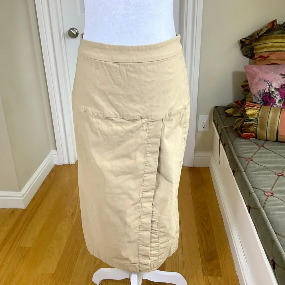 Anthropologie Skirt Linen Cotton Khaki Cream Toledo (6)